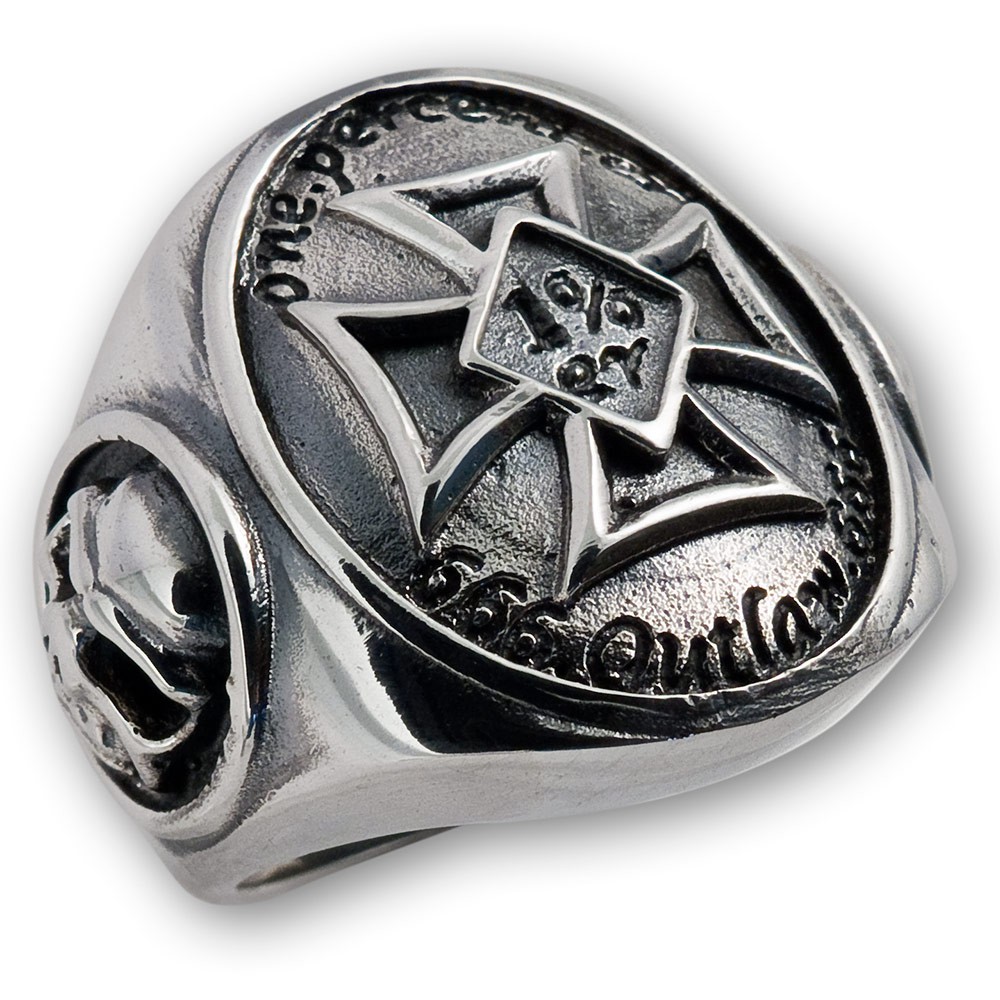 1er ONEPERCENTER STERLING SILVER RING outlaw biker iron cross harley