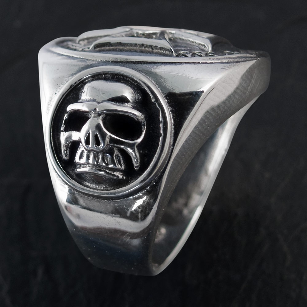 1er ONEPERCENTER STERLING SILVER RING outlaw biker iron cross harley