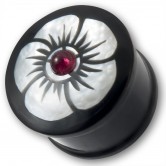 Horn Plug mit Perlmutt Inlay und rotem Karneol Stein  Schimmernde Blume 