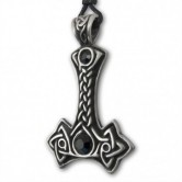 Pewter Pendant  Thor's Hammer with black Stones 