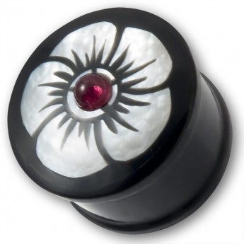 Horn Plug mit Perlmutt Inlay und rotem Karneol Stein  Schimmernde Blume 