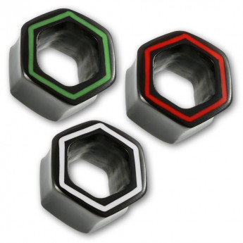 Hexagon Flesh Tunnel aus Horn mit roter, gr�ner oder weisser Linie