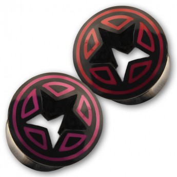 Horn Flesh Tunnel  Open Star  mit Knochen Inlay in rot oder pink