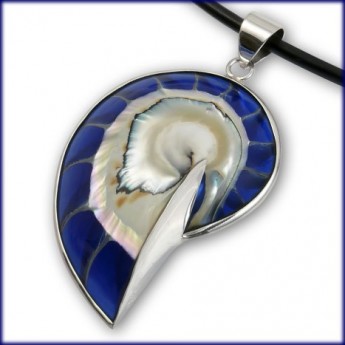 Blauer Nautilus Anh�nger in Silber gefasst