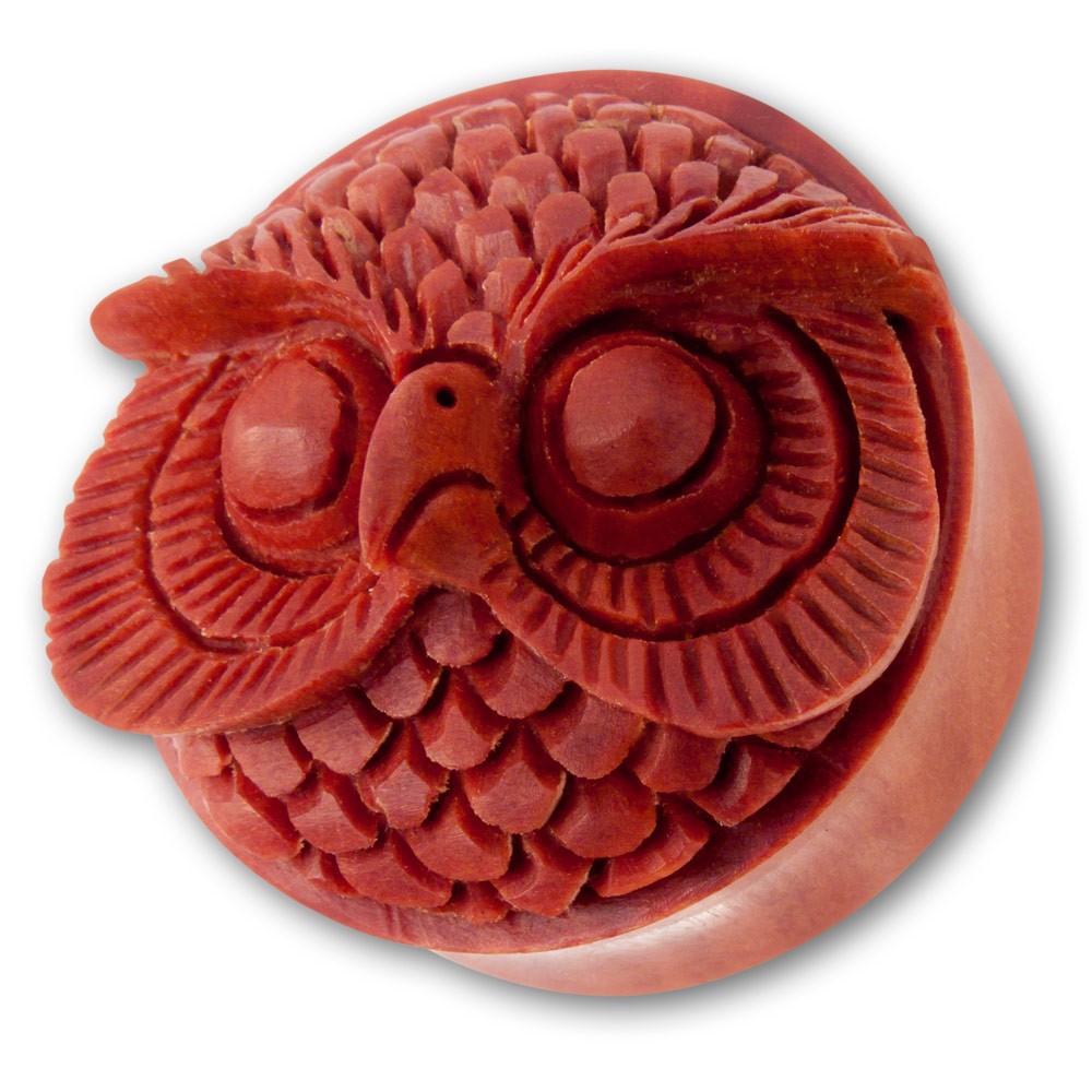 Wood Carving Ear Plug "Owl Head" Plugs, Flesh Tunnels Wood