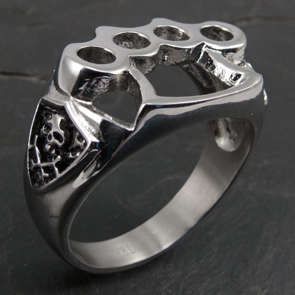 Stainless Steel Brass Knuckles Ring Silver Rockabilly Rock Skull Gothic