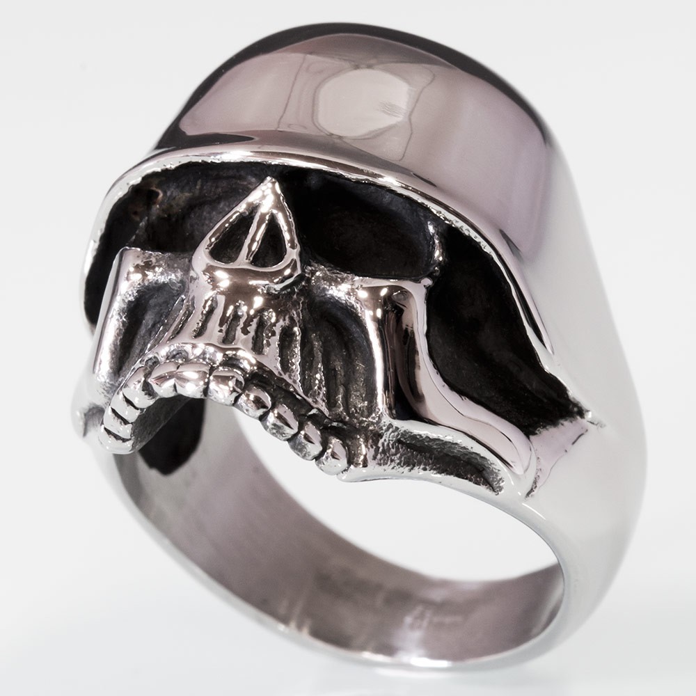 Stainless Steel Skull Ring German Combat Helmet silver military biker
