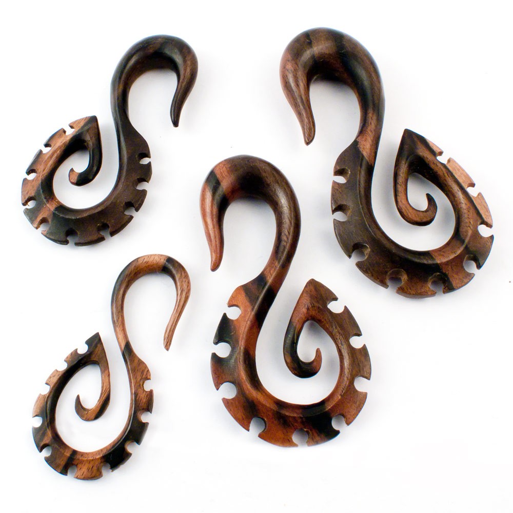 Brown Wood Tribal Piercing Spiral Stretcher Ear Jewelry Spirals and