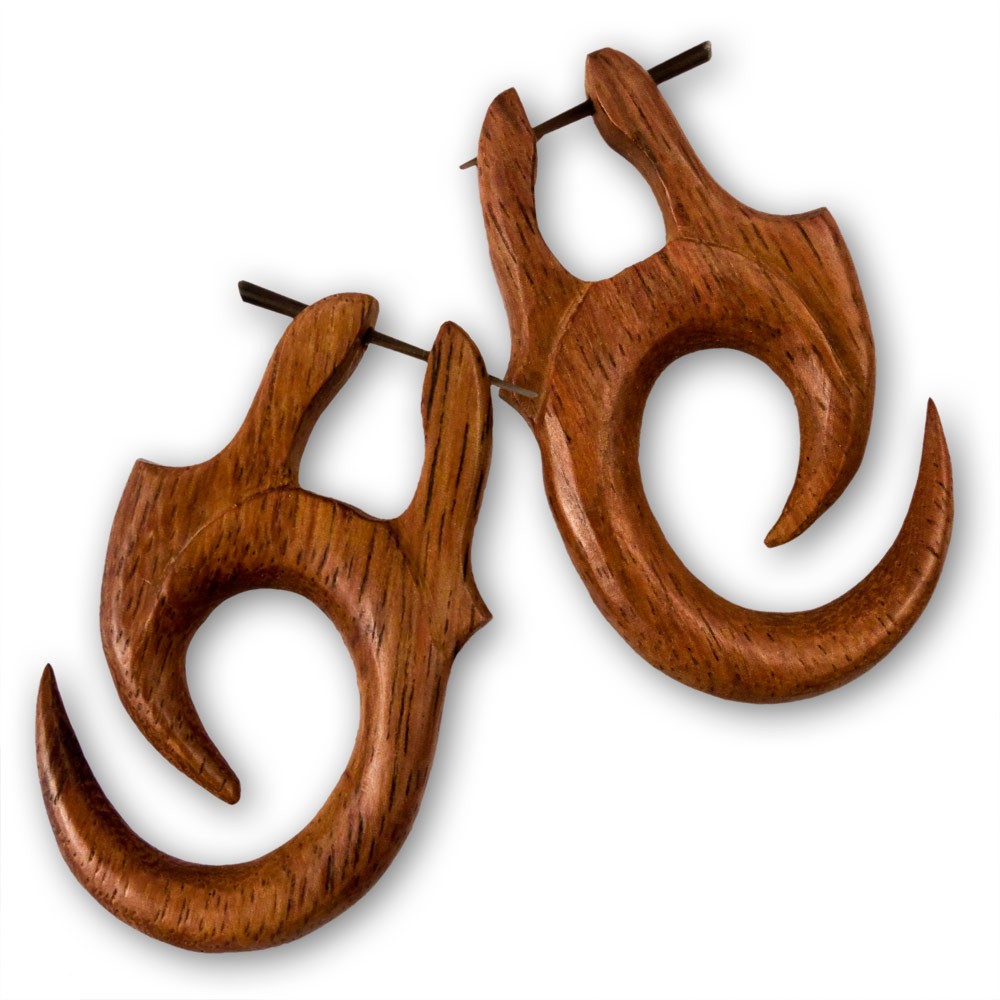 Tribal Hängeohrringe Aus Holz - Paar Ohrringe Mit Chirurgenstahl Haken